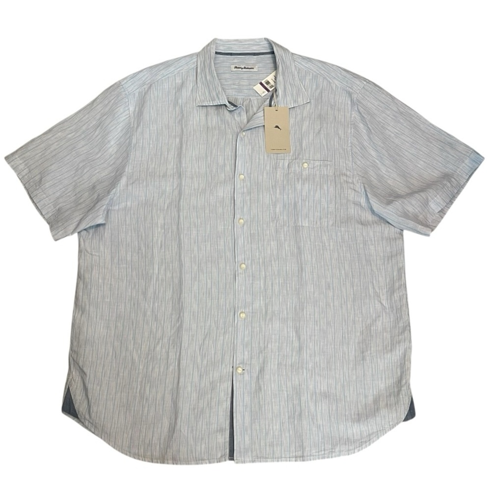 Tommy Bahama Sand Linen Surfside Stripe Blue Casual Button Down Shirt XXL New